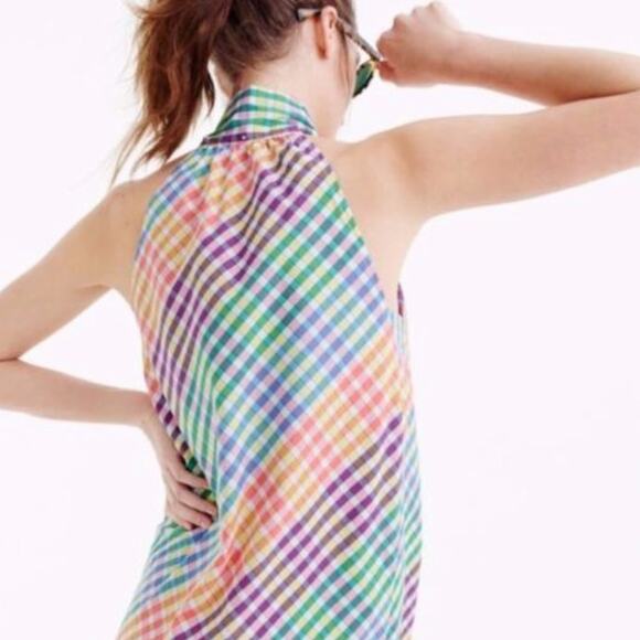 J. Crew Tie Neck Dress Multi Color Plaid sz 6 - Picture 5 of 11